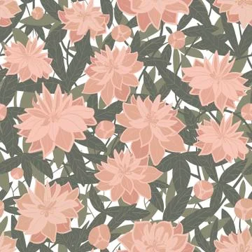 Seamless surface floral pattern of pink peonies. Branch of pink peony flowers on Stock Illustration