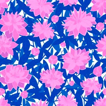 Seamless surface floral pattern of pink peonies and blue leaves. Branch of pink Stock Illustration