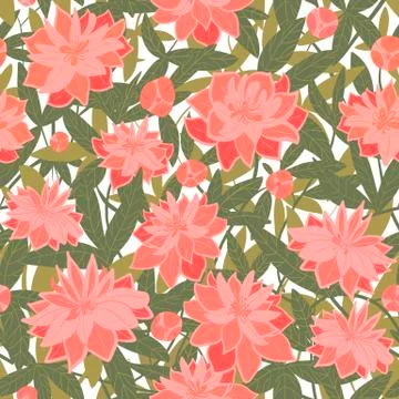 Seamless surface floral pattern of pink peonies and green leaves. Branch of pink Stock Illustration