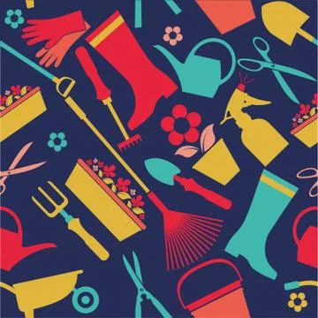 Seamless surface pattern with garden tools. stock illustration Stock Illustration