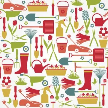 Seamless surface pattern with garden tools stock illustration Stock Illustration