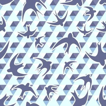 Seamless with the swallow and triangles Stock Illustration