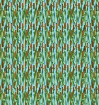 Seamless swamp grass with cattails pattern lesser bulrush narrow leaf cattail Stock Illustration