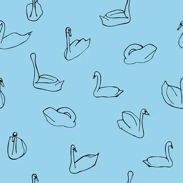 Seamless swans pattern on a blue background Stock Illustration