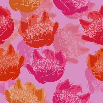 Seamless sweet abstract flowers pattern on pink background , greeting card .. Stock Illustration