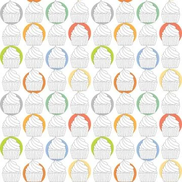 Seamless Sweet Cupcakes Pattern Outline Series Stock Illustration