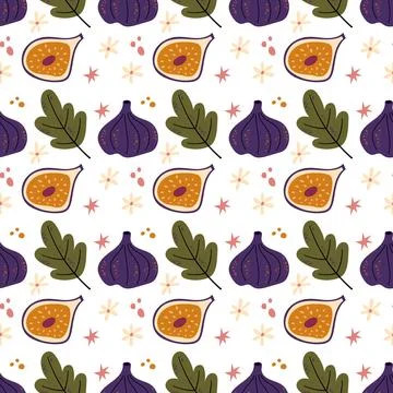 Seamless Sweet Fig Pattern with Leaves Stars and Dots Vector Illustration Stock Illustration