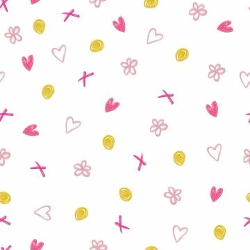 Seamless sweet pattern background with flower,heart and dot from chalk colour Stock Illustration