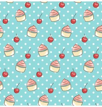 Seamless sweet pattern with cupcake and cherry Stock Illustration