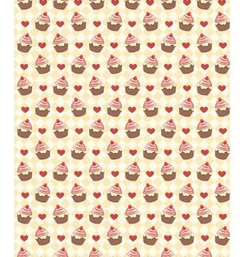 Seamless sweet pattern with cupcake and hearts on yellow Stock Illustration