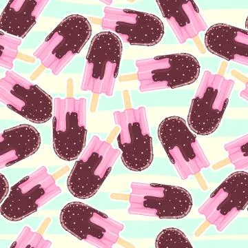 Seamless sweet pattern with fruit popsicles and chocolate glaze in cartoon style Stock Illustration