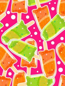 Seamless sweet pattern with ice popsicles and bubbles in cartoon style on Stock Illustration