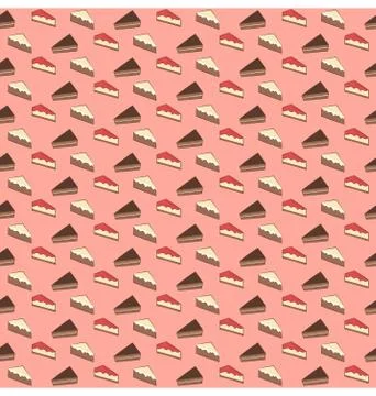 Seamless sweet pattern. The pieces of the pie and cake on pink Stock Illustration
