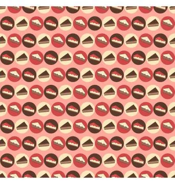 Seamless sweet pattern. Pieces of pie and cake on pink Stock Illustration