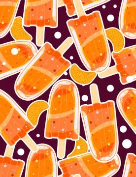Seamless sweet pattern with popsicles and citrus slices in cartoon style Illustrazione stock