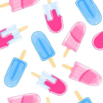Seamless sweet pattern with popsicles in cartoon style on polka dot background. Stock Illustration