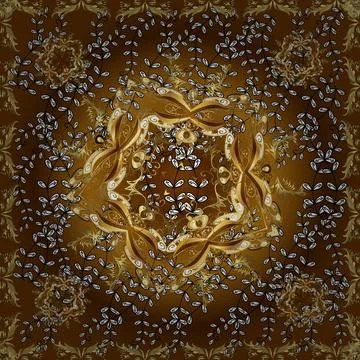 Seamless. Swirl and curl pattern on brown, white and black colors. Vector illust Stock Illustration