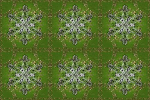 Seamless. Swirl and curl pattern on green, white and black colors. Perfect for w Illustrazione stock