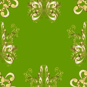 Seamless swirl pattern. Sketch, doodle, scribble on green, beige, yellow colors. 스톡 일러스트