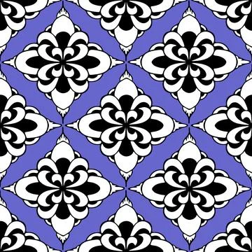 Seamless symmetrical pattern of abstract black and white geometric shapes o.. Stock Illustration