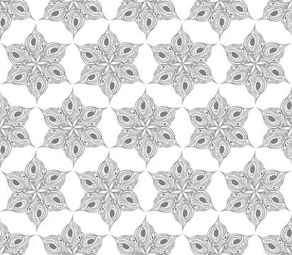 Seamless symmetrical pattern of abstract gray graphic elements on a white Stock Illustration