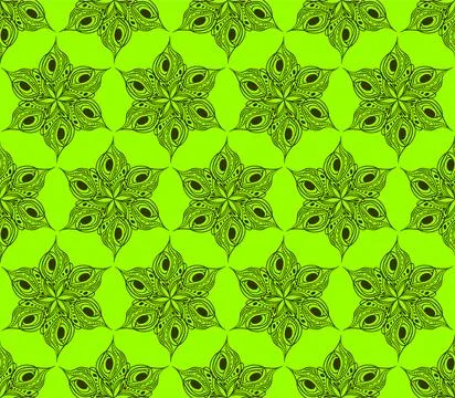 Seamless symmetrical pattern of abstract olive graphic elements on a green イラスト素材