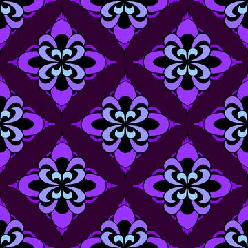 Seamless symmetrical pattern of abstract purple geometric shapes Stock Illustration
