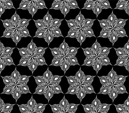 Seamless symmetrical pattern of abstract white graphic elements Stock Illustration