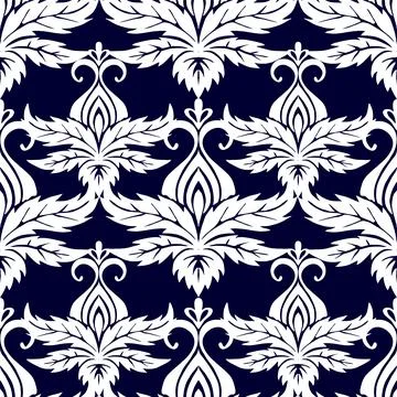 Seamless symmetrical pattern of abstract white plant elements on a dark Stock Illustration