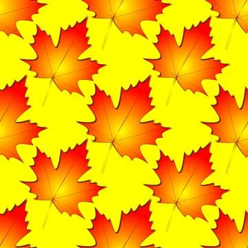Seamless symmetrical pattern of autumn maple leaves on a yellow background イラスト素材