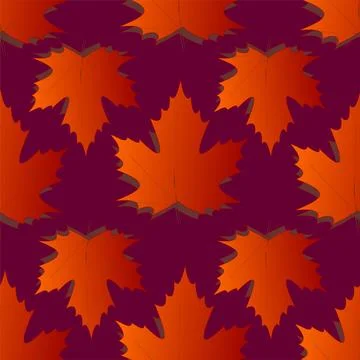 Seamless symmetrical pattern of autumn maple leaves on a dark magenta Illustrazione stock