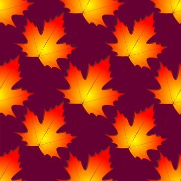 Seamless symmetrical pattern of autumn maple leaves on a dark magenta Illustrazione stock