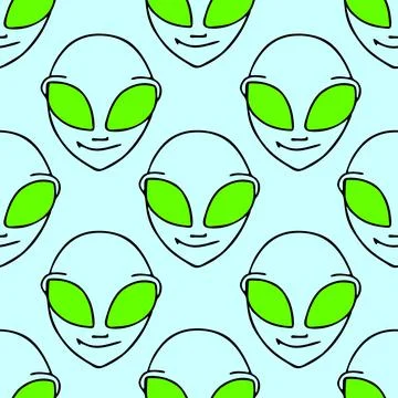 Seamless symmetrical pattern with close-up humanoid face on a green Stock Illustration