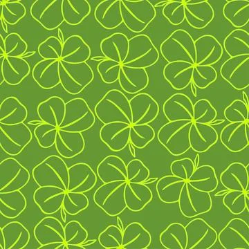 Seamless symmetrical pattern of four-leaf clover in shades of green, pattern Stock Illustration