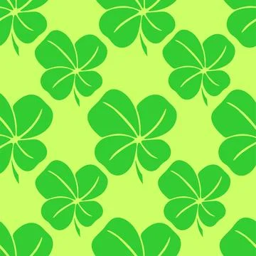 Seamless symmetrical pattern of four-leaf clover in shades of green Stock Illustration