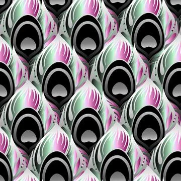 Seamless symmetrical pattern of peacock feathers in roch gray colors Illustrazione stock