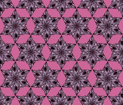 Seamless symmetrical pink floral pattern on magenta background, texture, desi Stock Illustration