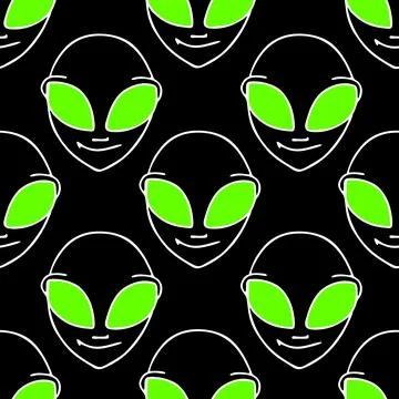 Seamless symmetrical white-green pattern with a close-up humanoid face Stock Illustration