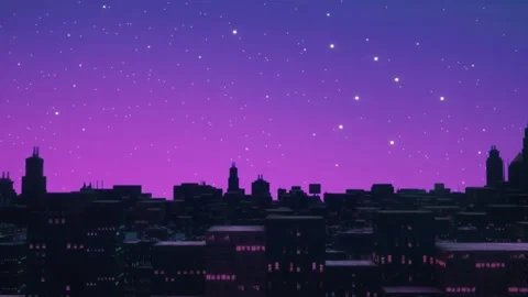 Seamless Synthwave City Loop With Scrolling Retro Skyline at Night Stock Footage 341678461