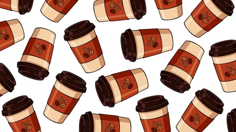 Seamless Takeaway Coffee Cup Pattern Motion Graphic Background Stock Footage 345237928