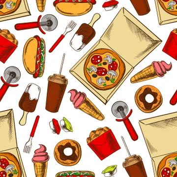 Seamless takeaway fast food pattern background Stock Illustration