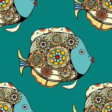 Seamless Tangle Patterns fish background. Vector illustration image Stock Illustration