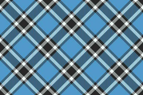 Seamless tartan pattern with diagonal blue, black, and white stripes. Ideal f Stock Illustration