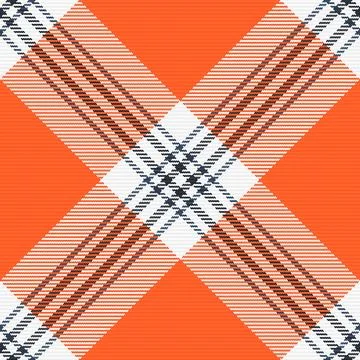 Seamless tartan pattern in vibrant orange, white, and dark blue. This geometr Stock Illustration