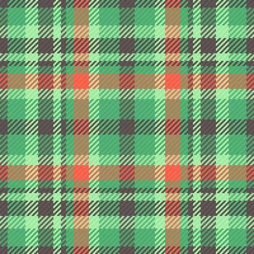 This seamless tartan plaid pattern features vibrant green, charcoal, and oran Stock Illustration