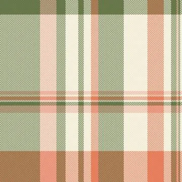 This seamless tartan plaid pattern features a soft color palette of olive, pe Stock Illustration