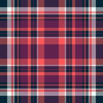 Seamless tartan plaid pattern featuring a rich palette of navy, coral, and .. Stock Illustration