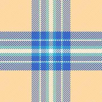 A seamless tartan plaid pattern featuring soft pastel yellow, vibrant blue, a Stock Illustration