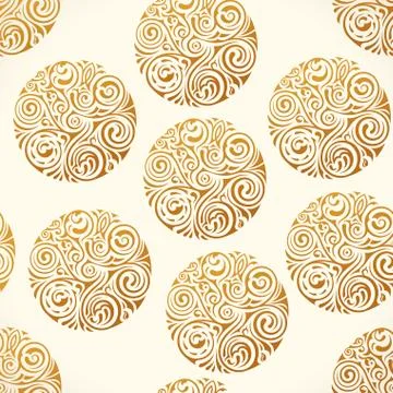 Seamless tattoo pattern. Gold vector doodle circles texture, abstract Stock Illustration