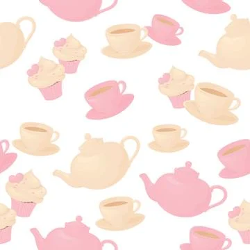 Seamless tea and cake background. Stock Illustration